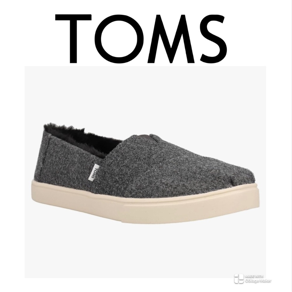 NEW Toms Alpargata Cupsole Slip On Shoes. Two Tone Grey, Felt & Faux Fur. Size 6
